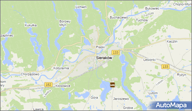 mapa Sieraków powiat międzychodzki, Sieraków powiat międzychodzki na mapie Targeo