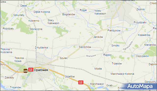 mapa Sierzchów gmina Opatówek, Sierzchów gmina Opatówek na mapie Targeo