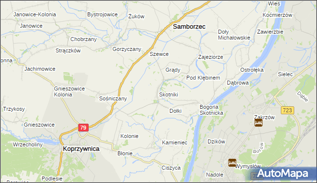 mapa Skotniki gmina Samborzec, Skotniki gmina Samborzec na mapie Targeo