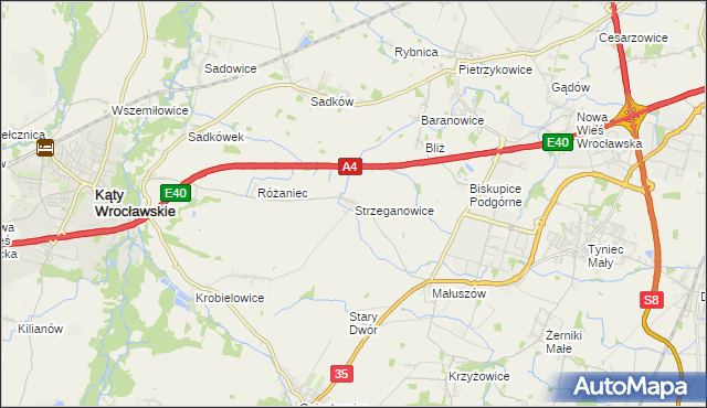 mapa Strzeganowice, Strzeganowice na mapie Targeo