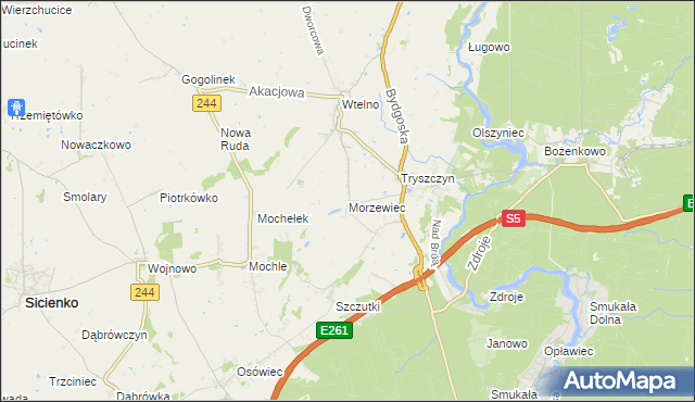 mapa Morzewiec, Morzewiec na mapie Targeo