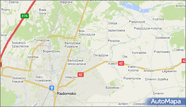 mapa Okrajszów, Okrajszów na mapie Targeo