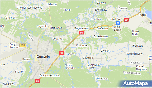 mapa Podgórze gmina Gostynin, Podgórze gmina Gostynin na mapie Targeo