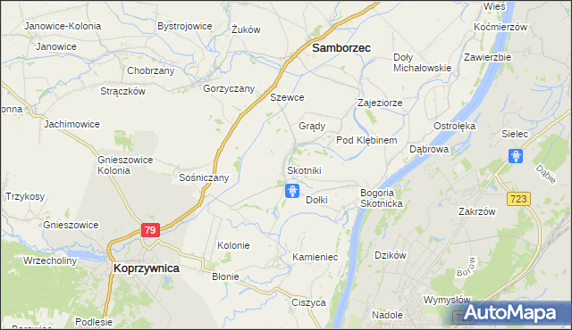 mapa Skotniki gmina Samborzec, Skotniki gmina Samborzec na mapie Targeo