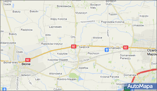 mapa Święcice gmina Ożarów Mazowiecki, Święcice gmina Ożarów Mazowiecki na mapie Targeo