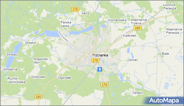 mapa Trzcianka powiat czarnkowsko-trzcianecki, Trzcianka powiat czarnkowsko-trzcianecki na mapie Targeo