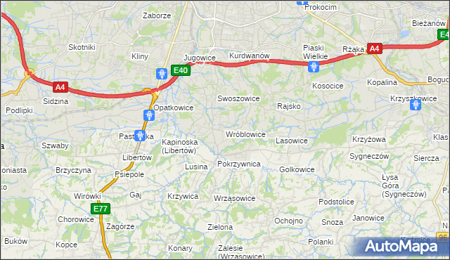 mapa Wróblowice gmina Kraków, Wróblowice gmina Kraków na mapie Targeo