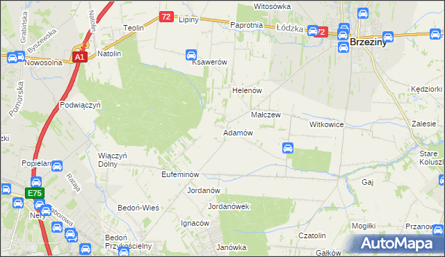 mapa Adamów gmina Brzeziny, Adamów gmina Brzeziny na mapie Targeo