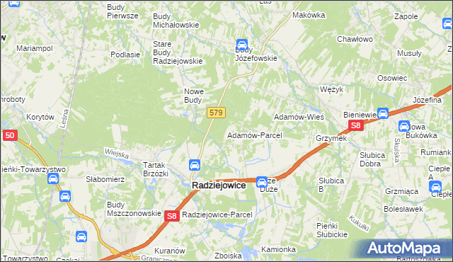 mapa Adamów-Parcel, Adamów-Parcel na mapie Targeo