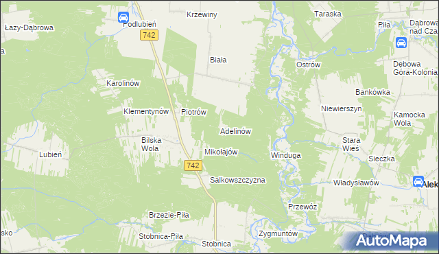 mapa Adelinów gmina Sulejów, Adelinów gmina Sulejów na mapie Targeo