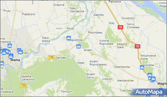 mapa Anielin gmina Magnuszew, Anielin gmina Magnuszew na mapie Targeo