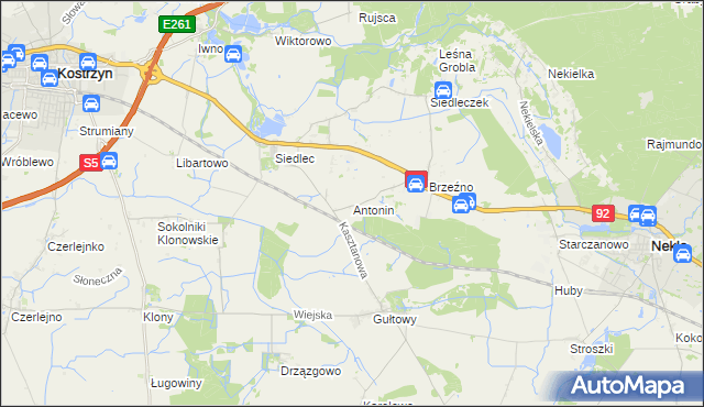 mapa Antonin gmina Kostrzyn, Antonin gmina Kostrzyn na mapie Targeo