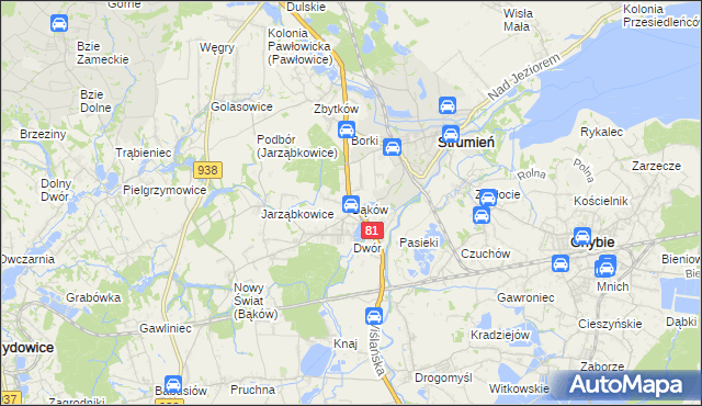 mapa Bąków gmina Strumień, Bąków gmina Strumień na mapie Targeo