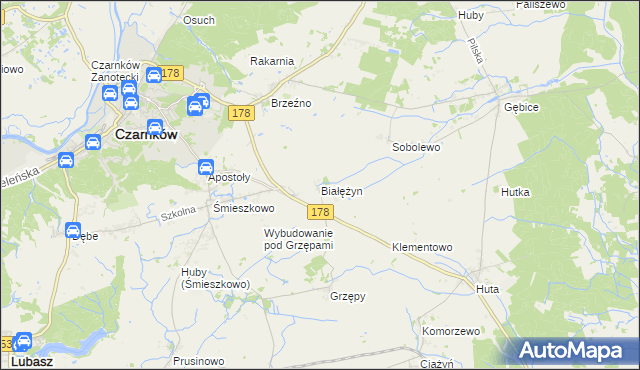 mapa Białężyn gmina Czarnków, Białężyn gmina Czarnków na mapie Targeo