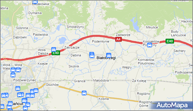 mapa Białobrzegi powiat łańcucki, Białobrzegi powiat łańcucki na mapie Targeo