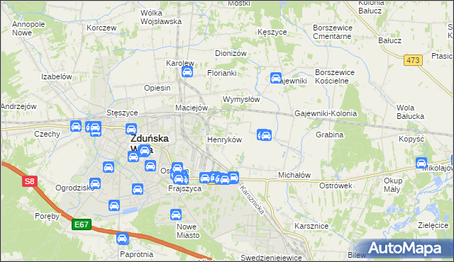 mapa Biały Ług gmina Zduńska Wola, Biały Ług gmina Zduńska Wola na mapie Targeo