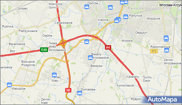 mapa Bielany Wrocławskie, Bielany Wrocławskie na mapie Targeo