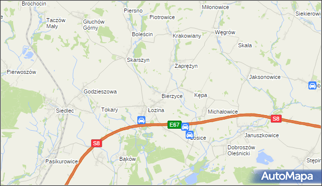 mapa Bierzyce, Bierzyce na mapie Targeo