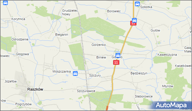 mapa Biniew, Biniew na mapie Targeo