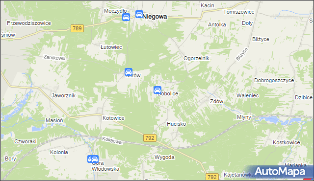 mapa Bobolice gmina Niegowa, Bobolice gmina Niegowa na mapie Targeo