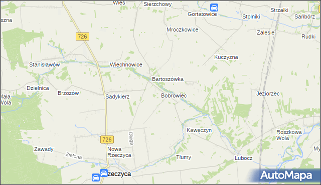 mapa Bobrowiec gmina Rzeczyca, Bobrowiec gmina Rzeczyca na mapie Targeo