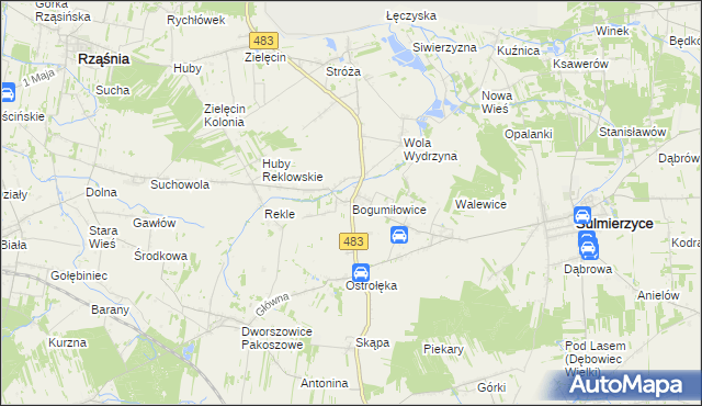 mapa Bogumiłowice gmina Sulmierzyce, Bogumiłowice gmina Sulmierzyce na mapie Targeo