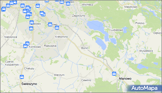 mapa Bonin gmina Manowo, Bonin gmina Manowo na mapie Targeo