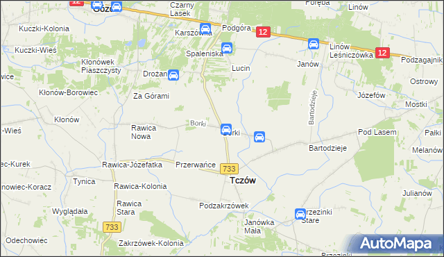 mapa Borki gmina Tczów, Borki gmina Tczów na mapie Targeo