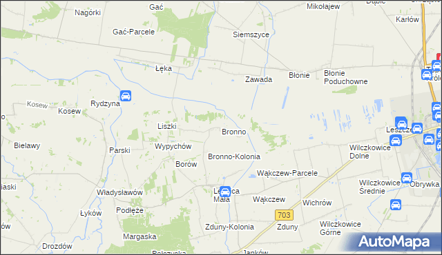 mapa Bronno gmina Łęczyca, Bronno gmina Łęczyca na mapie Targeo