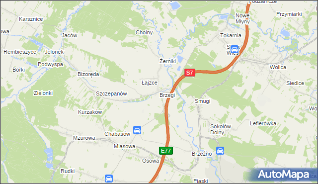 mapa Brzegi gmina Sobków, Brzegi gmina Sobków na mapie Targeo