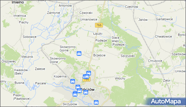mapa Brzeście gmina Pińczów, Brzeście gmina Pińczów na mapie Targeo