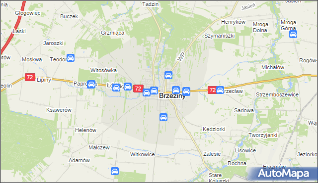 mapa Brzeziny, Brzeziny na mapie Targeo