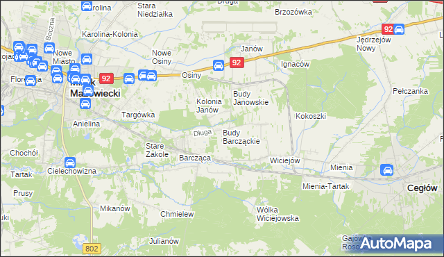 mapa Budy Barcząckie, Budy Barcząckie na mapie Targeo