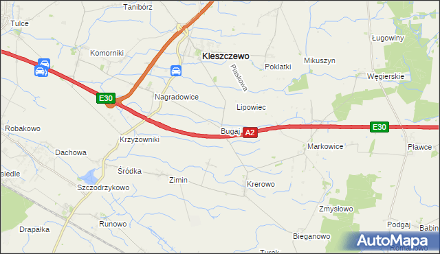 mapa Bugaj gmina Kleszczewo, Bugaj gmina Kleszczewo na mapie Targeo