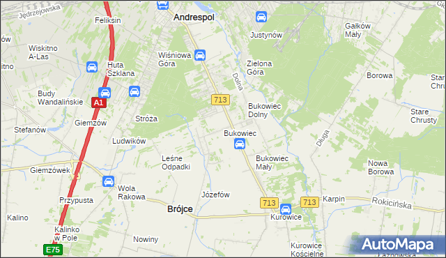 mapa Bukowiec gmina Brójce, Bukowiec gmina Brójce na mapie Targeo
