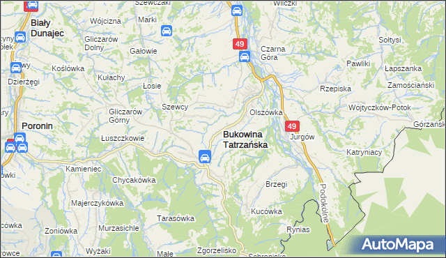 mapa Bukowina Tatrzańska, Bukowina Tatrzańska na mapie Targeo