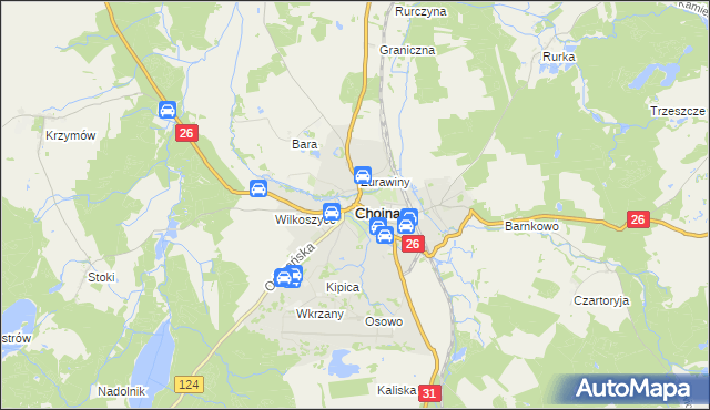 mapa Chojna powiat gryfiński, Chojna powiat gryfiński na mapie Targeo