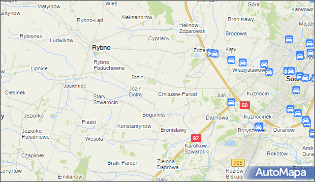 mapa Ćmiszew-Parcel, Ćmiszew-Parcel na mapie Targeo