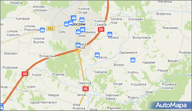 mapa Czarna gmina Złoczew, Czarna gmina Złoczew na mapie Targeo