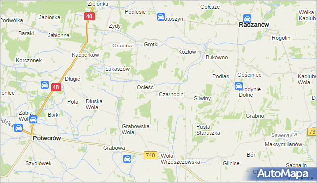mapa Czarnocin gmina Radzanów, Czarnocin gmina Radzanów na mapie Targeo