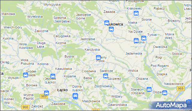 mapa Czarny Potok gmina Łącko, Czarny Potok gmina Łącko na mapie Targeo