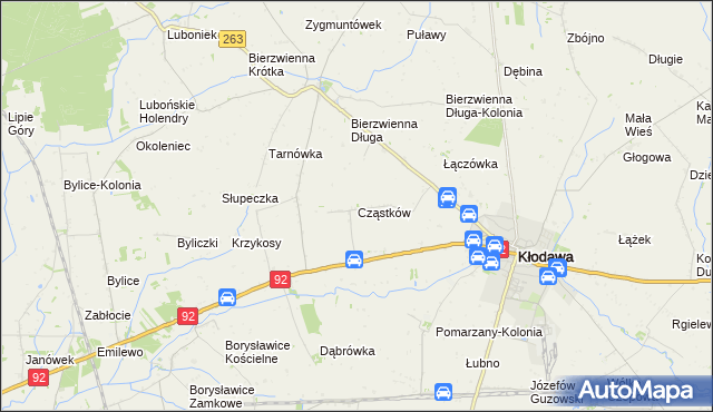 mapa Cząstków gmina Kłodawa, Cząstków gmina Kłodawa na mapie Targeo