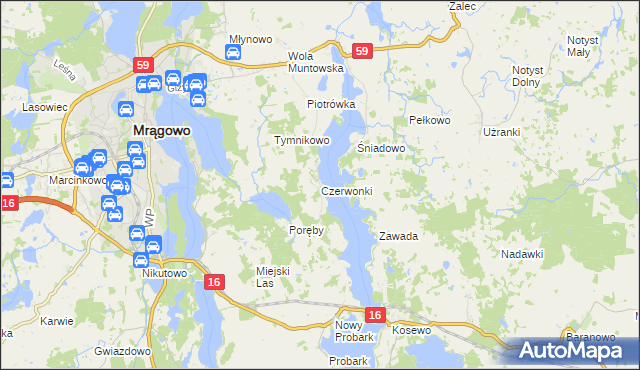 mapa Czerwonki gmina Mrągowo, Czerwonki gmina Mrągowo na mapie Targeo