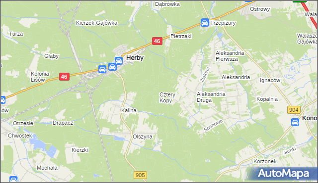 mapa Cztery Kopy gmina Herby, Cztery Kopy gmina Herby na mapie Targeo