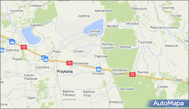 mapa Dąbrowa gmina Przykona, Dąbrowa gmina Przykona na mapie Targeo