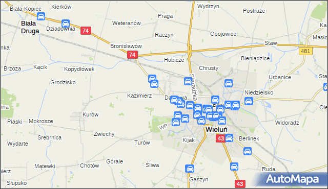 mapa Dąbrowa gmina Wieluń, Dąbrowa gmina Wieluń na mapie Targeo