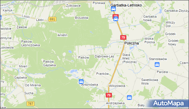 mapa Dąbrowa-Las, Dąbrowa-Las na mapie Targeo
