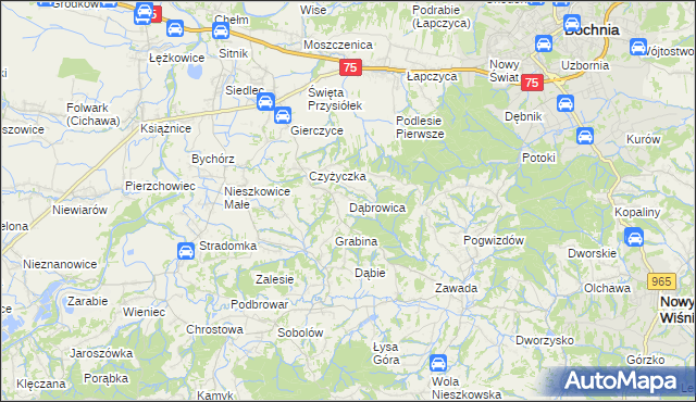 mapa Dąbrowica gmina Bochnia, Dąbrowica gmina Bochnia na mapie Targeo
