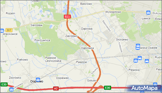 mapa Dąbrówka gmina Dopiewo, Dąbrówka gmina Dopiewo na mapie Targeo