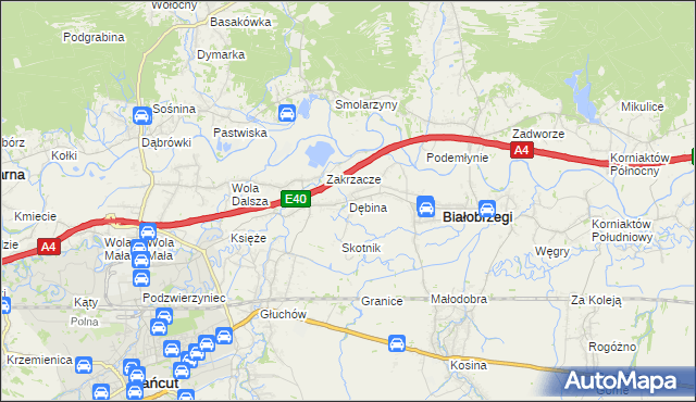 mapa Dębina gmina Białobrzegi, Dębina gmina Białobrzegi na mapie Targeo